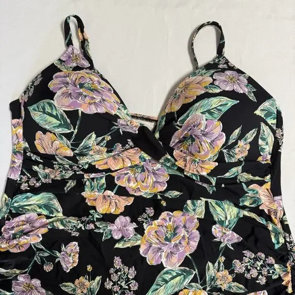 Freshwater Molded Cup Tankini Top Women's Size 2X Black & Floral Print - Picture 3 of 6